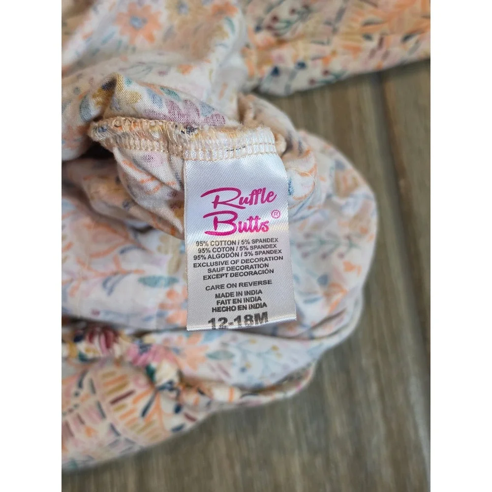RuffleButts Baby Girls Floral Ruffle Back Long Sleeve Bubble Romper 12-18M